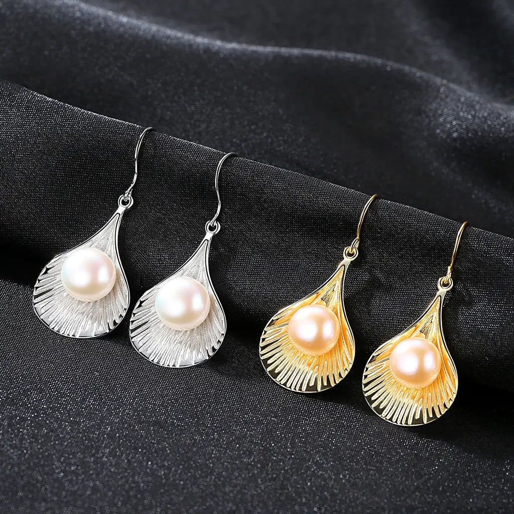 Aretes Perlas Naturales Plata 925 - Diseño Geométrico